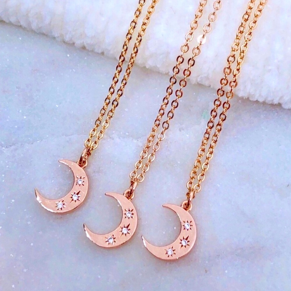 Rose Gold Crescent Moon Pave Necklace
